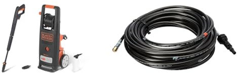 BLACK+DECKER Nettoyeur Haute Pression BXPW2200E (2200 W, 150 Bar, 440 l/h) & Déboucheur de Canalisations pour Nettoyeur Haute Pression (16 m)