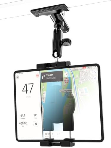LYFPOOM Sonnenblende Auto Tablet Halterung, [360° Doppel Metall Verstellarm], Tablethalterungen Auto Vorne für 4-12,9 Handy & Tablet, iPad Pro/Air/Mini, Galaxy Tab, Z Fold, iPhone usw