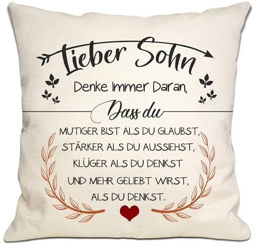 Bommex Du mutiger bist als du glaubst Kissenbezüge für Sohn von Mama Papa inspirierendes Geschenk für Lieber Sohn Geburtstag Graduierung (Sohn-1)