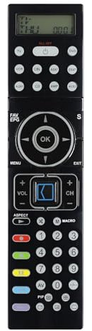 Telecomando universale for Silvercrest KH2157 con retroilluminazione e TV LED/DVD/VCR/CBL/ASAT/DSAT/AUX1/CD/AMP/AUX2
