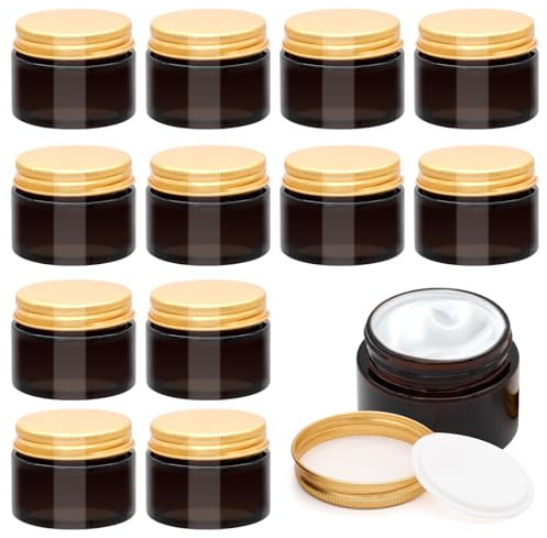 Acetiti 12 Pcs Pots Vide Cosmétiques, 30ml Pots Verre Ambre Contenants Cosmétiques avec couvercle à vis Protection UV, Pot de voyage Bouteilles en verre Bocaux Marron pour Crèmes Lotions