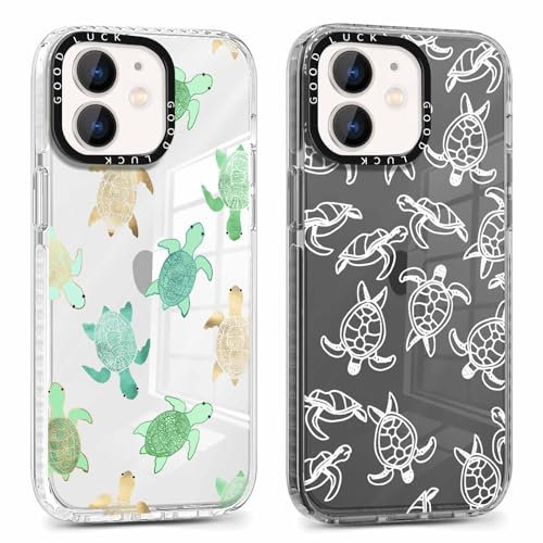 ZhuoFan 2 Stück Handyhülle Durchsichtige für iPhone 11 Hülle 6,1, Weich Silikon Schutzhülle Aesthetic Schildkröte Muster Design Case Ultra Dünn PC Stoßfest Kratzfest Bumper Cover, 17