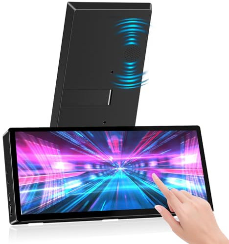 Touchscreen Small Portable Monitor 10.3inch, 1920x720 IPS 10-Point Touch Stretched Bar LCD 60Hz with Dual Speakers, HDMI Type-C Second mini Monitor Screen for Mac Laptop, PC, Phone, Aida64 Monitoring