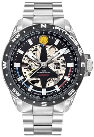 Patrouille de France Uhr Athos 8 – Automatik Skelett – Stahl schwarz – Armband, Marineblau, Armband