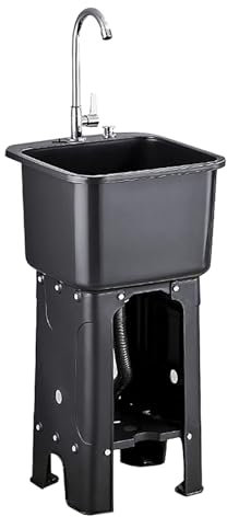 XLDZ Fregadero de lavandería de plástico con grifo y tabla de lavado, fregadero independiente para cuarto de lavado, fregadero de cocina de un solo cuenco, estación de fregadero al aire libre,