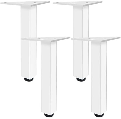 YJRZYQKXKL Pieds de Table Réglable, Lot de 4 Carré Pieds de Meuble Blanc Alliage de Aluminium | Finition en Anodisé Pattes de Meuble Hauteur: 6-40cm Cabinet Jambes Pieds de Table Basse-15cm/6