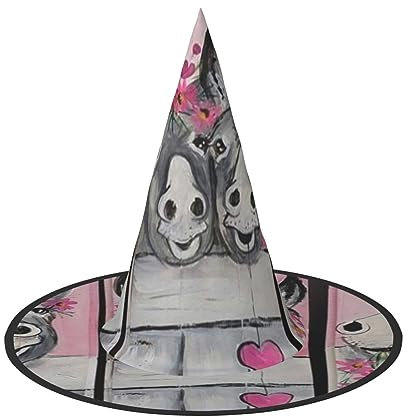 WSHFFILO Halloween-Hut mit Esel- und Blumendruck, faltbar, spitz, Party-Dekoration, Hut