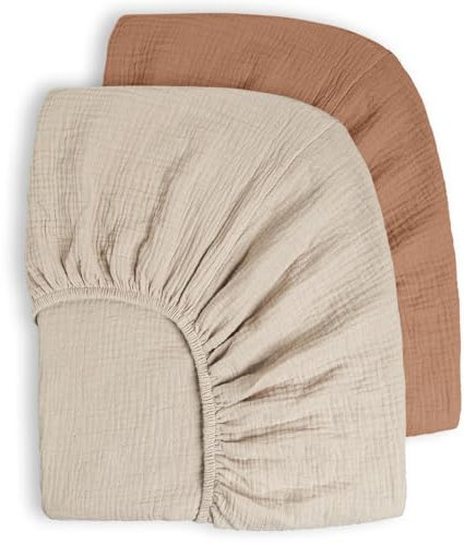 Bearmoss 2er Set Kinder Spannbettlaken,Musselin-Bettlaken 100% Baumwolle Baby-Bettlaken 60x120cm/140x70cm Reisebett Spannlaken Beistellbett Leintücher (Beige-Braun, 70x140cm)