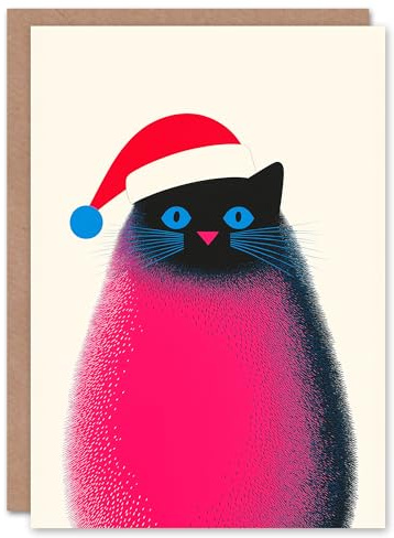 Wee Blue Coo Fluffy Pet Wearing Santa Hat Cat Lover Fun Xmas Art Blank For All Christmas Card