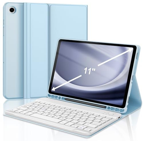 FOGARI Funda Teclado para Samsung Galaxy Tab A9 Plus 11 2023, Español Ñ Teclado Extraíble con Portalápices para Galaxy Tab A9+ 2023, Azul
