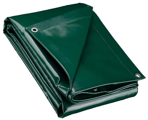 Wiltec Bâche de Camion 4 x 5m Vert foncé 650 g/m² Polyester Revêtement PVC Œillets INOX 100cm Haute Protection Vol UV Intempéries Moisi Étanche Solide Haute Résistante Couverture Sécurité routière