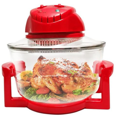 ZbOLi 12L Halogen Air Fryer, 1300W Multi-purpose Countertop Halogen Oven Air Fryer with 130-230°C Manual Adjustable Temp & Timer, Multi-function Halogen Oven, Retains Nutrients & Flavours red