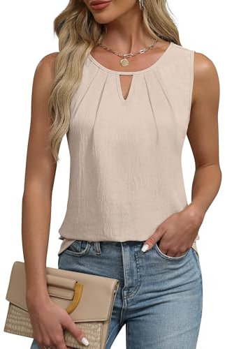 Chicrise Camisetas Sin Mangas Mujer Top Verano Largo Cuello V Tshirt Casual Nuevo Beige Grande 42-44