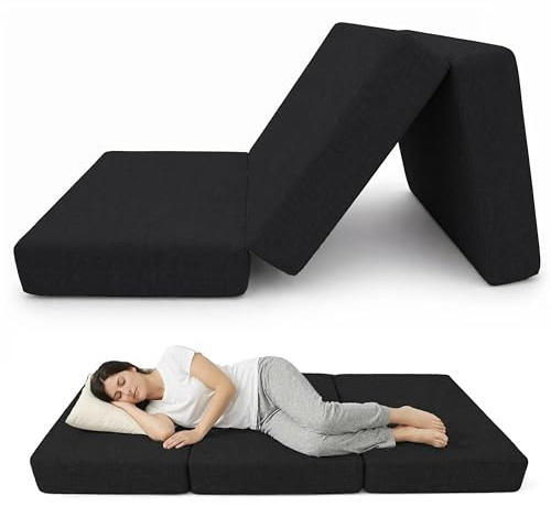 POKAR Klappmatratze 120x195x15 cm | 3-teilige Faltmatratze als Gästebett | Faltbare Matratze für Gäste und Camping | Dicke Schaumstoffmatratze, Bezug Abnehmbar | Oeko-TEX | Made in EU | Schwarz