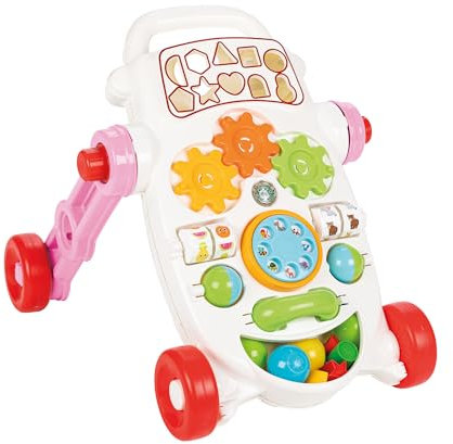 Lauflernwagen für Babys – Stabiler Babywalker pink mit Griff, Lauflernhilfe für Kleinkinder, Gehilfe für die ersten Schritte, Schiebewagen mit Spielcenter, Babyspielzeug