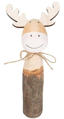 NaDeco Weihnachtsdeko Elch aus Holz, Höhe 25,5 cm, Durchmesser ca. 5 cm | Deko Elch aus Holz | Dekoaufsteller | Holz-Elch | Elchfigur aus Holz | Deko-Figur Holz Rentier