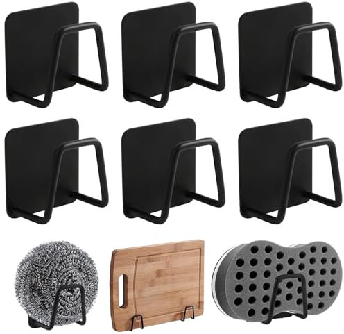 Jidyllic Waterproof Sponge Holder,6 Pcs Sponge Holders Stainless Steel Sponge Drain Rack Self Adhesive Sponge Rack No Drilling for Kitchen Bathroom Storage