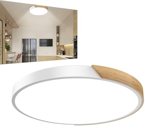 UISEBRT Deckenlampe LED Deckenleuchte Holz,Rund Leuchte Decke,96W Kaltweiß 6000K-6500K Moderne Flachlampe für Wohnzimmer,Schlafzimmer,Badezimmer,Küche,Flur,kinderzimmer,Büro,Weiß