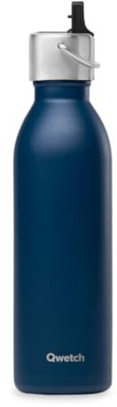 QWETCH - Bouteille Isotherme Active Bleu Marine 600ml - Gourde avec Bouchon Sport - 24h Froid et 12h Chaud - Etanche, Sans BPA & Compacte
