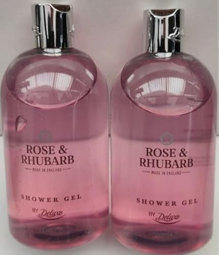 Deluxe Shower Gel, 500ml, Rose & Rhubarb, Orange & Bergamot, Ginger Lily Fragrances (2 x 500ml Rose & Rhubard)
