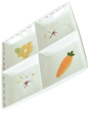 BEBEMOKO 1 x Vier-Gitter-Teller, Geschirr, Vorspeisenteller, Obst, Outdoor-Geschirr, Abtropfgestell, Gewürz-Serviertablett, Obstbehälter, tiefe Teller, Snackschale, Auflaufform, weiße Keramik