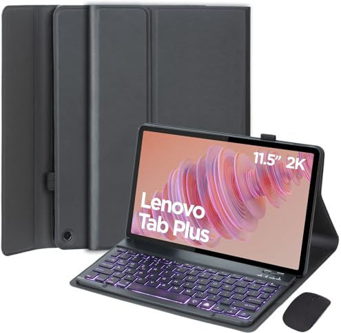 Keyboard Case for Lenovo Tab Plus 11.5 Inch 2024 Release (TB351FU), Mouse and 7-Color Backlight Detachable Bluetooth Keyboard, Ultra-Thin PU Folio Cover Case for 11.5” Lenovo Tab Plus 2024