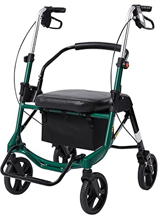 Zusammenklappbarer Rollator mit 50 cm breitem, gepolstertem Sitz – höhenverstellbarer Rollator für Erwachsene mit verstellbarer Rückenlehne – trägt bis zu 100 kg, grün