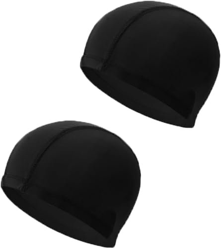 NOBILE LOVELYCARE 2 Cuffie piscina unisex Cuffie da nuoto per adulto in tessuto nero, elastico confortevole non si sfila e non stringe Cuffia per capelli lunghi si adatta alla forma della testa.