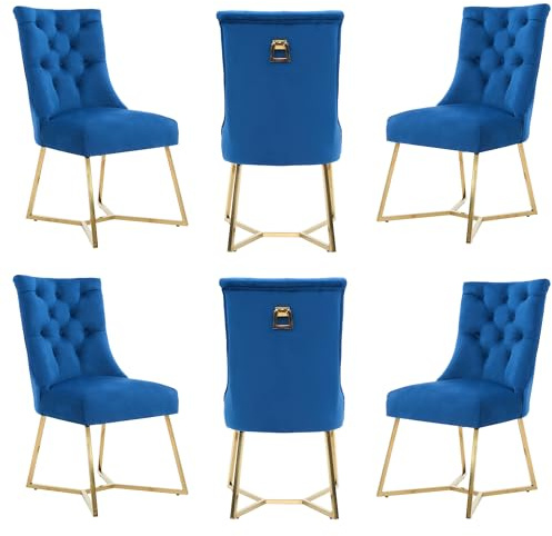 Life Interiors Ambra Modern Velvet Dining Chair – Black Tufted Accent Chair with Gold Legs & Ring Handle - Ideal for Dining Room Living Room Restaurants
