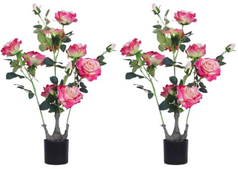 DanLink Lot de 2 rosiers artificiels en pot - 70 cm - Roses artificielles en pot - Décoration de mariage, décoration de table, balcon, terrasse, jardin, hôtel, restaurant (rose)