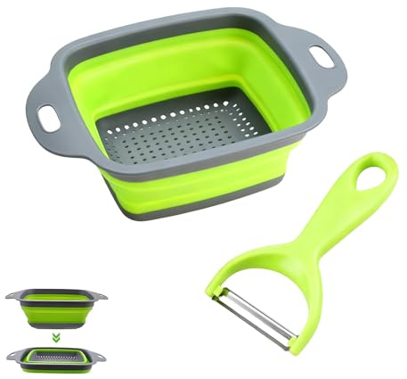 Éplucheur et passoire pliable, éplucheur de pommes de terre, éplucheur de légumes, éplucheur d'asperges, passoire à pâtes en silicone, 18,5 x 24,5 cm, passoire de cuisine pliable pour le camping