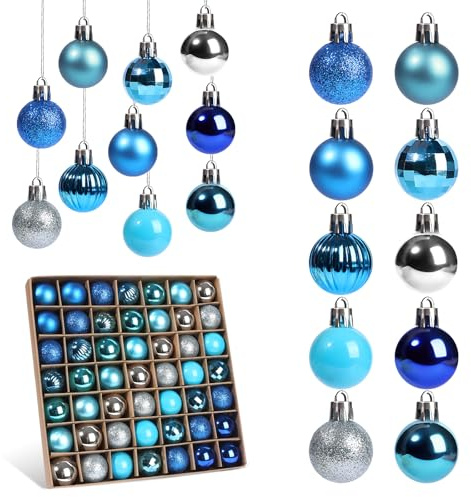 Klein Weihnachtskugeln Set,49 Stück Mini Weihnachtskugeln Rot Weiß Grün Blau 3CM,Christbaumkugeln Kunststoff Klein,Baumschmuck Weihnachten Bruchsicher,Weihnachtsbaum Kugeln Set