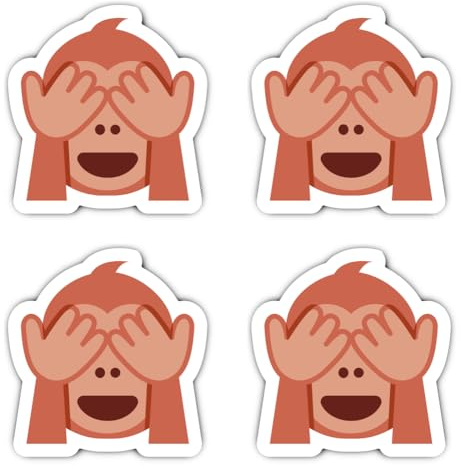Aufkleber: 100 mm, 4 Stück - großer Emoticon Affe mit Händen vor den Augen, Vinyl Sticker