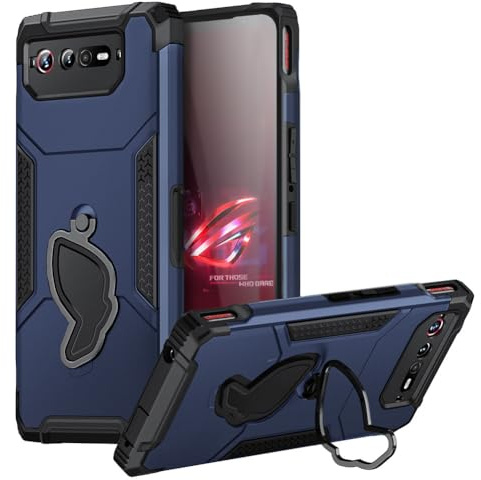 HikerClub Hülle für ROG Phone 7, 7 Ultimate, 7 Pro (2023) Handyhülle Case mit Ständer 360 Drehring, Kameraschutz Militär Stoßfest Silikon Schutzhülle, Blau