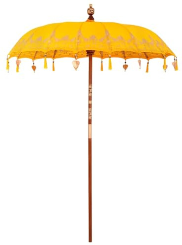 HKTMGDNG Balinesischer Sonnenschirm Gelb Holz Gartenschirm 185x185x260 cm