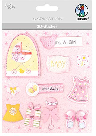 Ursus 56420063 - 3D Sticker Baby, bestehend aus mehreren Ebenen, aus verschiedenen hochwertigen Materialien, selbstklebend, ideal zum Verzieren von Grußkarten und Geschenken, Motiv 63