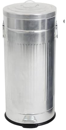Poubelle de cuisine à pédale 30L Vintage BROOKLYN Galvanisé en acier Inox avec seau, Silver
