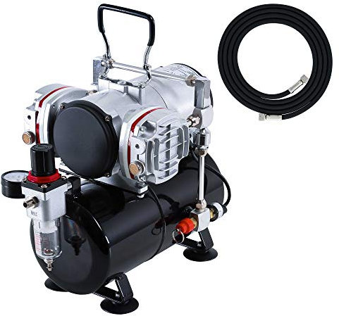 Master Airbrush Model TC-828, High-Performance Twin Cylinder Piston Air Compressor with Tank and a Free 6 Inch Airbrush Hose by Master Airbrush