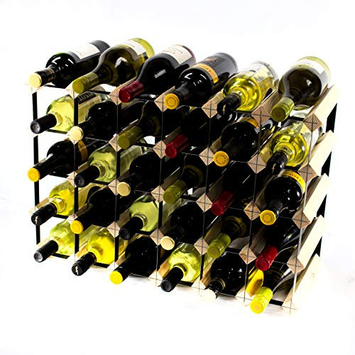 Classic 30 (6x4) Bottle Pine Wood and Black Metal Wine Rack Ready Assembled
