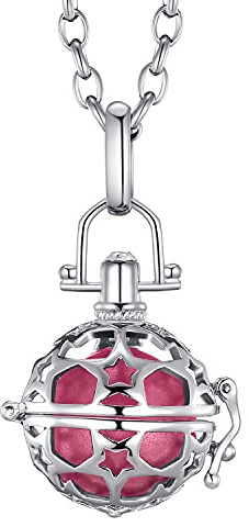 Morella Damen Schutzengel Halskette Edelstahl 70 cm mit Anhänger Sterne und Klangkugel rosa Ø 16 mm in Schmuckbeutel