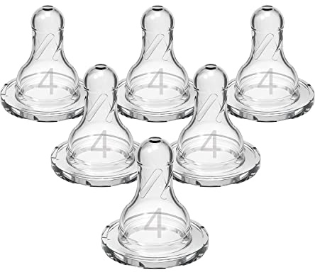 Dr. Brown's Natural Flow Level 4 Baby Bottle Silicone Nipple, Fast Flow, 9m+, 100% Silicone Bottle Nipple, 6 Count (Pack of 1)