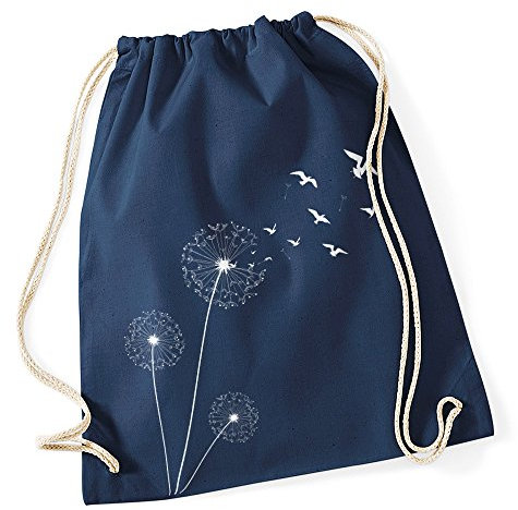 Autiga Turnbeutel Pusteblume Vögel Birds Hipster Beutel Tasche Jutebeutel Dandelion Gymsac Stringbag Drawstring Navy