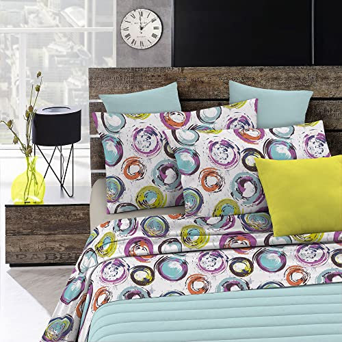 Set Lenzuola Letto Piazza e Mezzo, Made in Italy, Microfibra – Completo Letto, Lenzuolo sotto con angoli 120x200, Lenzuolo Sopra e Federa, Cerchi Astratti