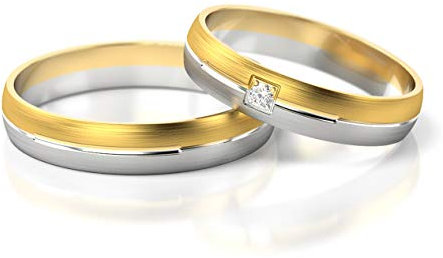 JC Gold Trauringe - Gelbgold Weißgold Eheringe Bicolor inklusive Steine und Gravur im Paarpreis PL236 (14 Karat (585) Bicolor)