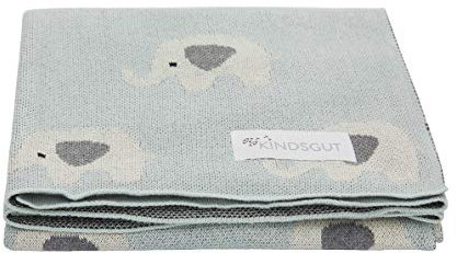 Kindsgut Kinderdecke, weiche Baby-Decke aus -zertifizierter Baumwolle, 80 cm x 100 cm, für unterwegs im Kinderwagen oder zum kuscheln, dezente Farben und Schlichtes Design, Elefanten
