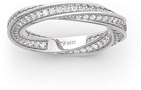 Jeulia Simple Twist Rings 925 Sterling Silber Frauenband Diamant Eheringe Verlobungserklärung Ring Band Jubiläum Versprechen Ring für sie mit Geschenkbox (54 (17.3))