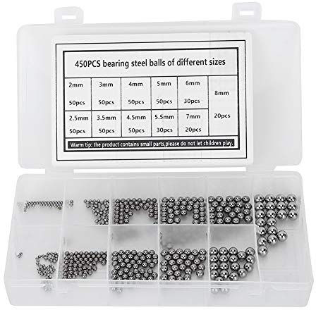 450Pcs M2-M8 Lager Stahlkugeln Sortiment Kit Edelstahl Metallkugeln Stahlkugeln Kugellager aus Edelstahl für Fahrrad Rad Ersatzteile