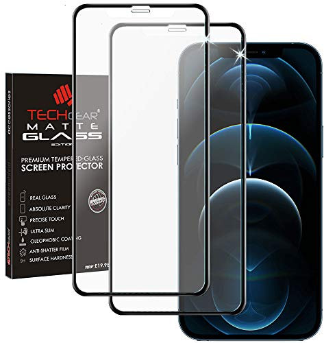 TECHGEAR [2 Pack Anti Glare Screen Protector for iPhone 12 Pro Max - MATTE 3D GLASS Edition Genuine Tempered Glass Full Screen Protector Guard Cover Compatible with iPhone 12 Pro Max 6.7