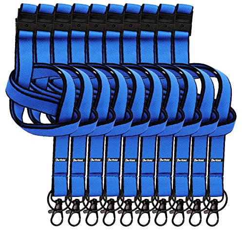 Djois, 200521 - Flaches Textil-Schlüsselband mit Drehhaken, Ring, Blau, 10 Stück, Ausweishalter-Zubehör, Elegantes Design, Anti-Erstickungssicherheit, Ideal für Unternehmen, Vielseitig