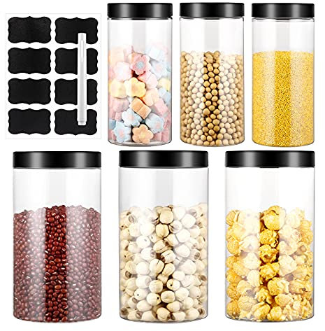 4.5L Vorratsdosen Set, 6 Stück Kunststoff Müsli Schüttdose & Frischhaltedosen aus BPA-frei, Aufbewahrungsbox Küche Luftdicht Behälter aus Plastik Mit Deckel, Satz mit 8 Etiketten (3*1000ML+3*500ML)